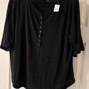 GAP Black Relaxed V Neck Collar Blouse NWT Large